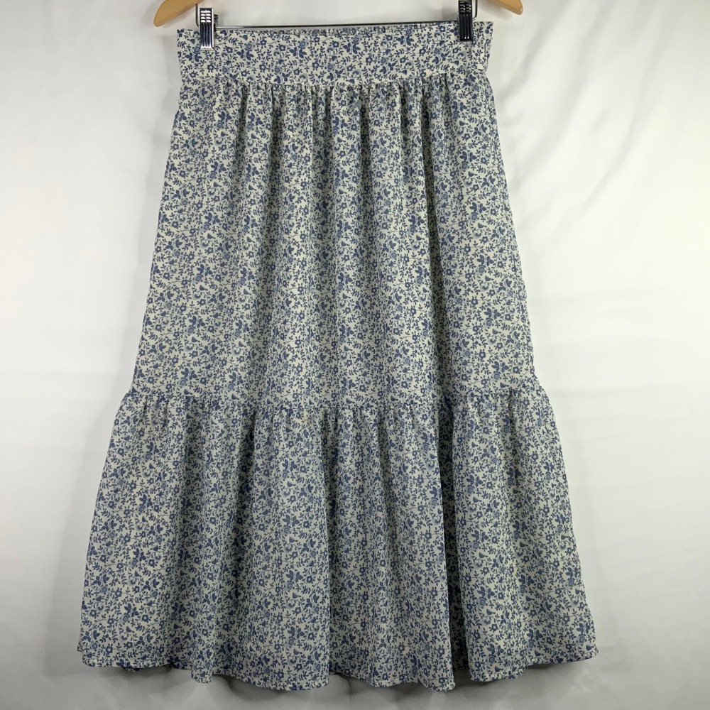 Madewell Blue Floral Tiered Midi Skirt Smocked Waist Calico Print Size M